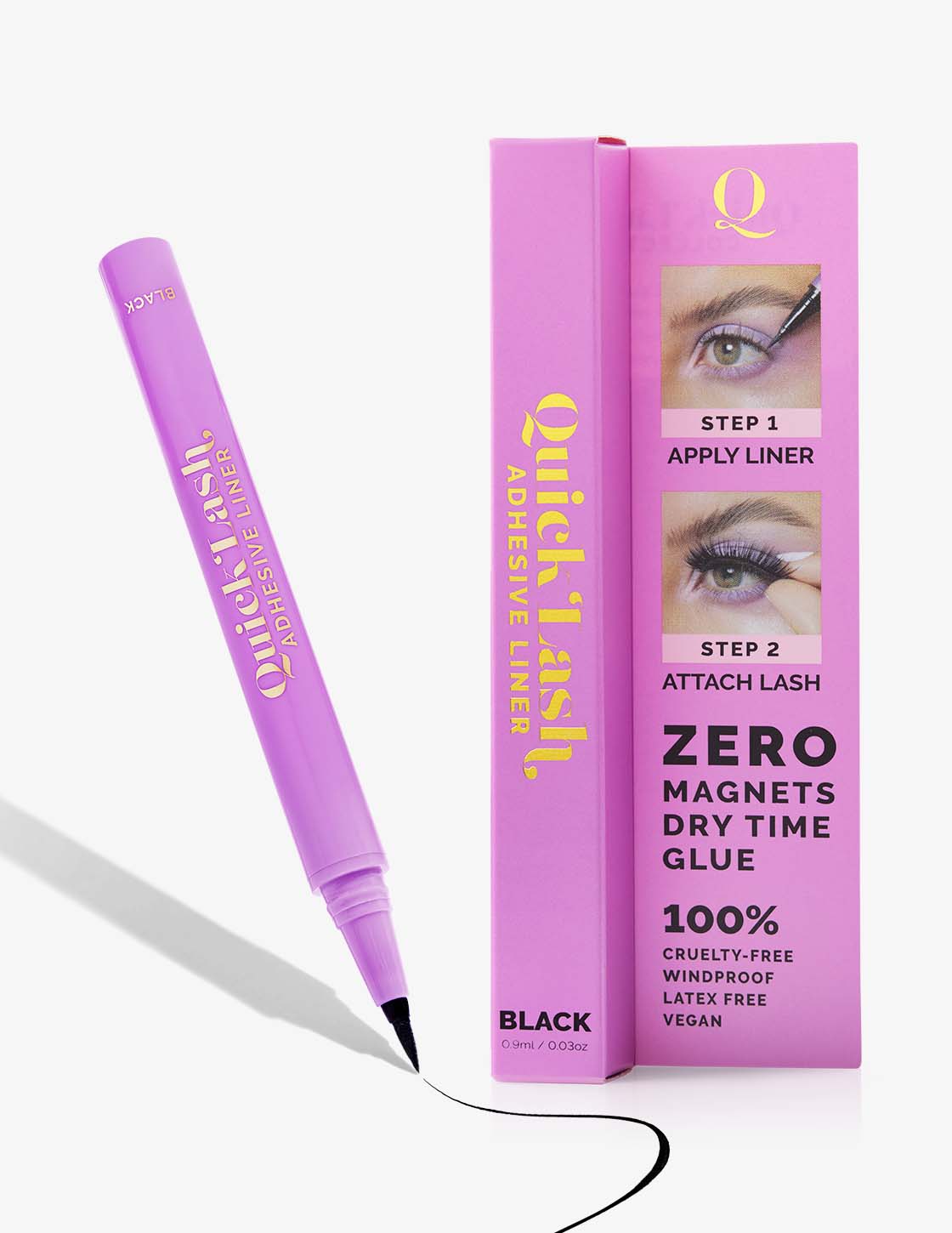 Hand holding Quick Lash - Our Clear Adhesive Lash Liner. 
